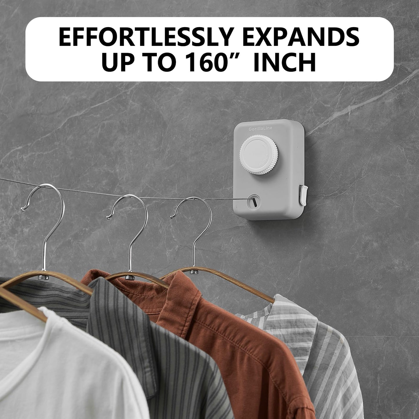 GorillaLine Max - Retractable Clothesline Indoor Outdoor Clothes Line - Heavy Duty Clothes Drying Laundry Line - Wall Mounted Drying Rack - Air Dry Clothing - Max Tighten with GorillaGrip