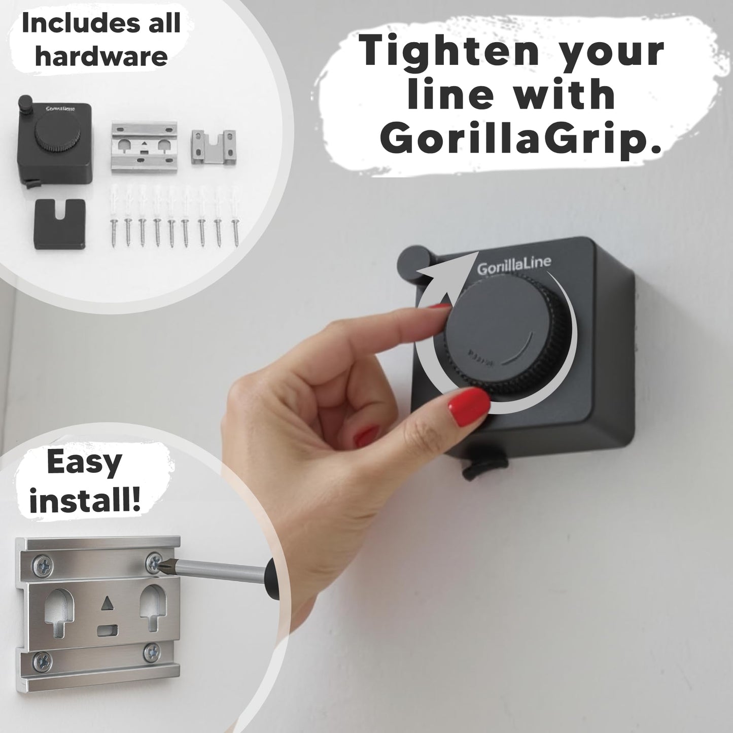 GorillaLine Basic - Retractable Clothesline - with GorillaGrip