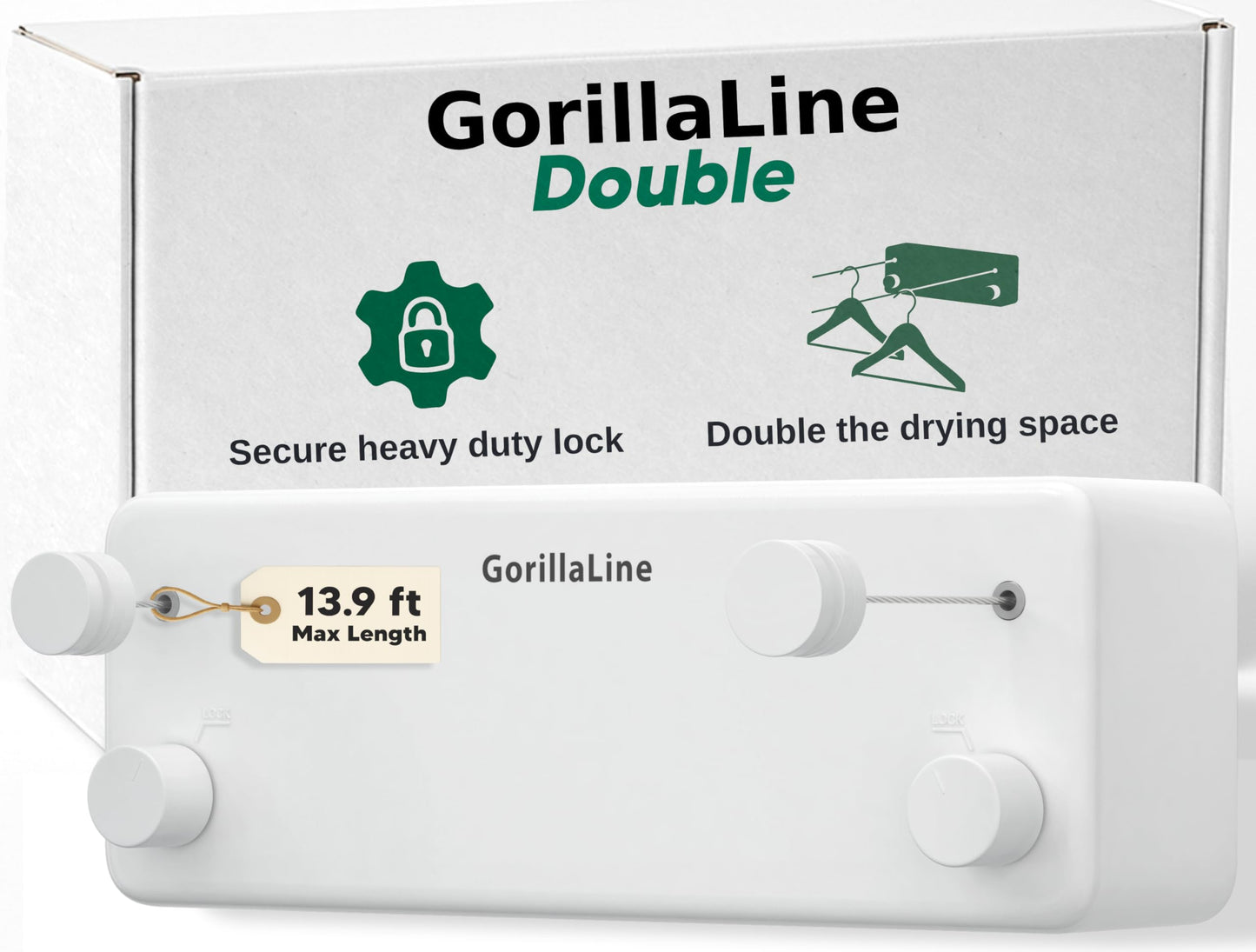 GorillaLine - Retractable Clothesline Indoor Outdoor Clothes Line | Wall Mounted Drying Rack Clothing Line