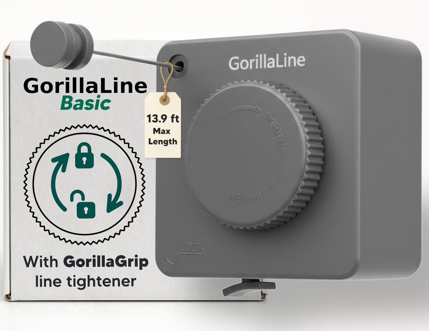 GorillaLine Basic - Retractable Clothesline - with GorillaGrip