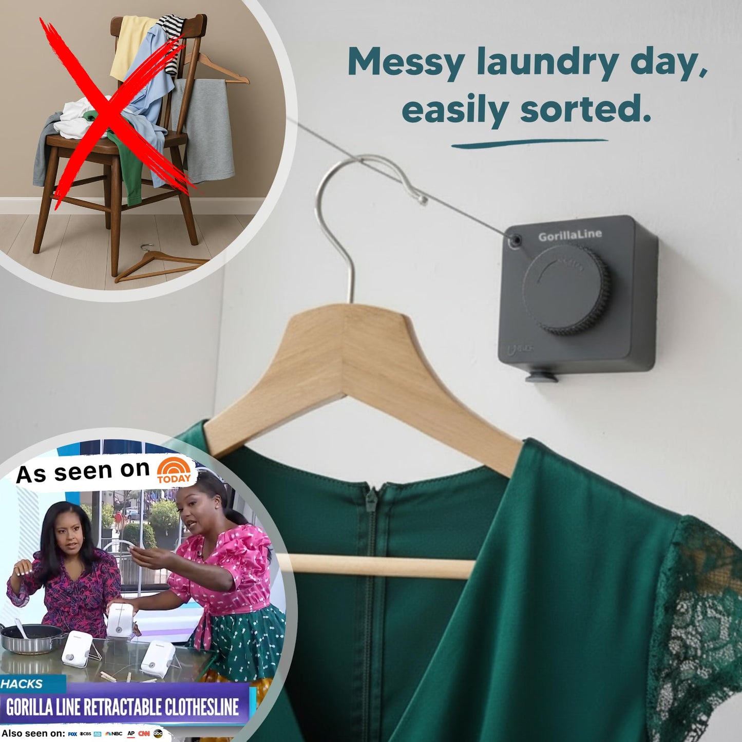 GorillaLine Basic - Retractable Clothesline - with GorillaGrip