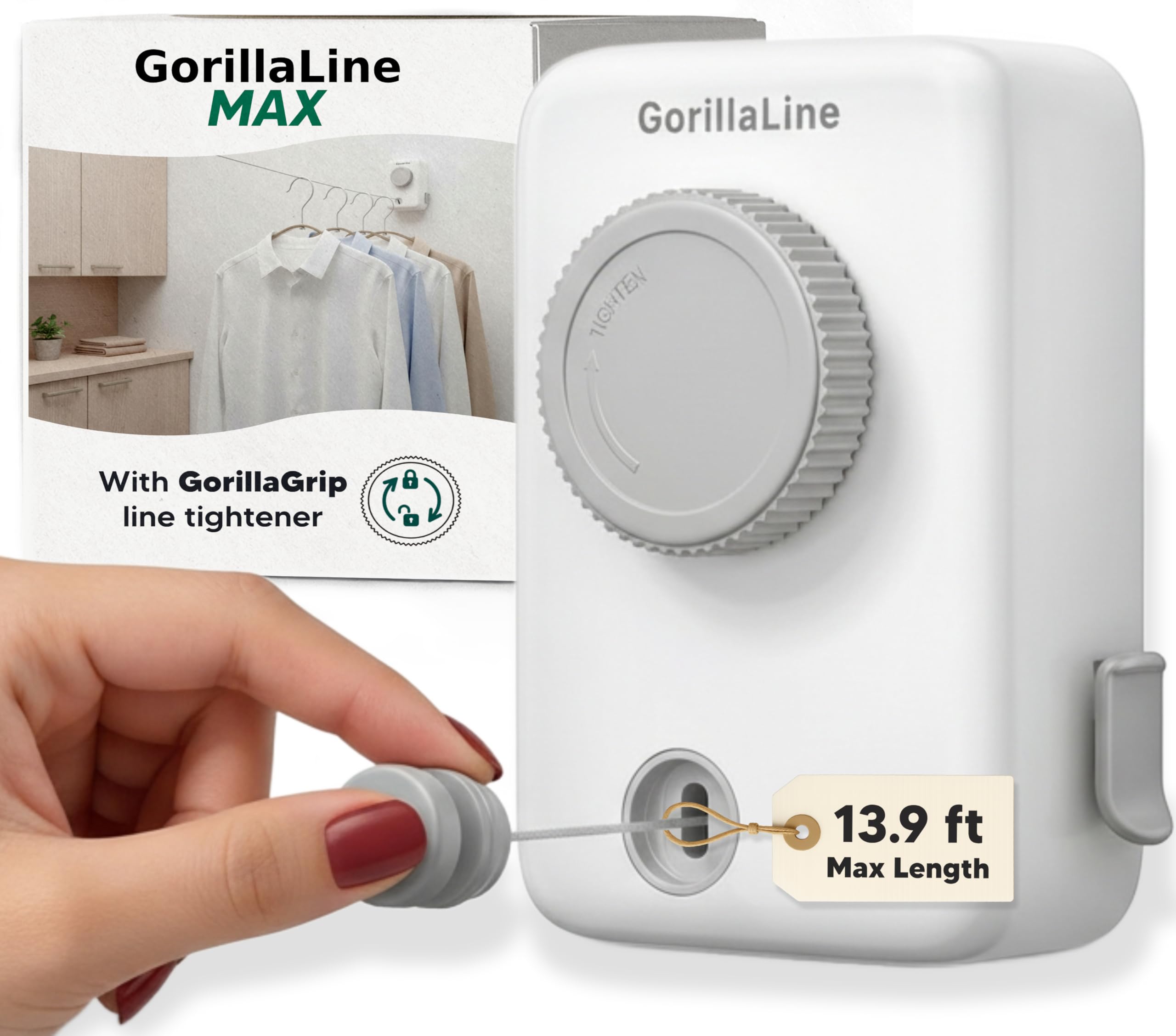 Retractable Clothesline Indoor Outdoor - GorillaLine Max White