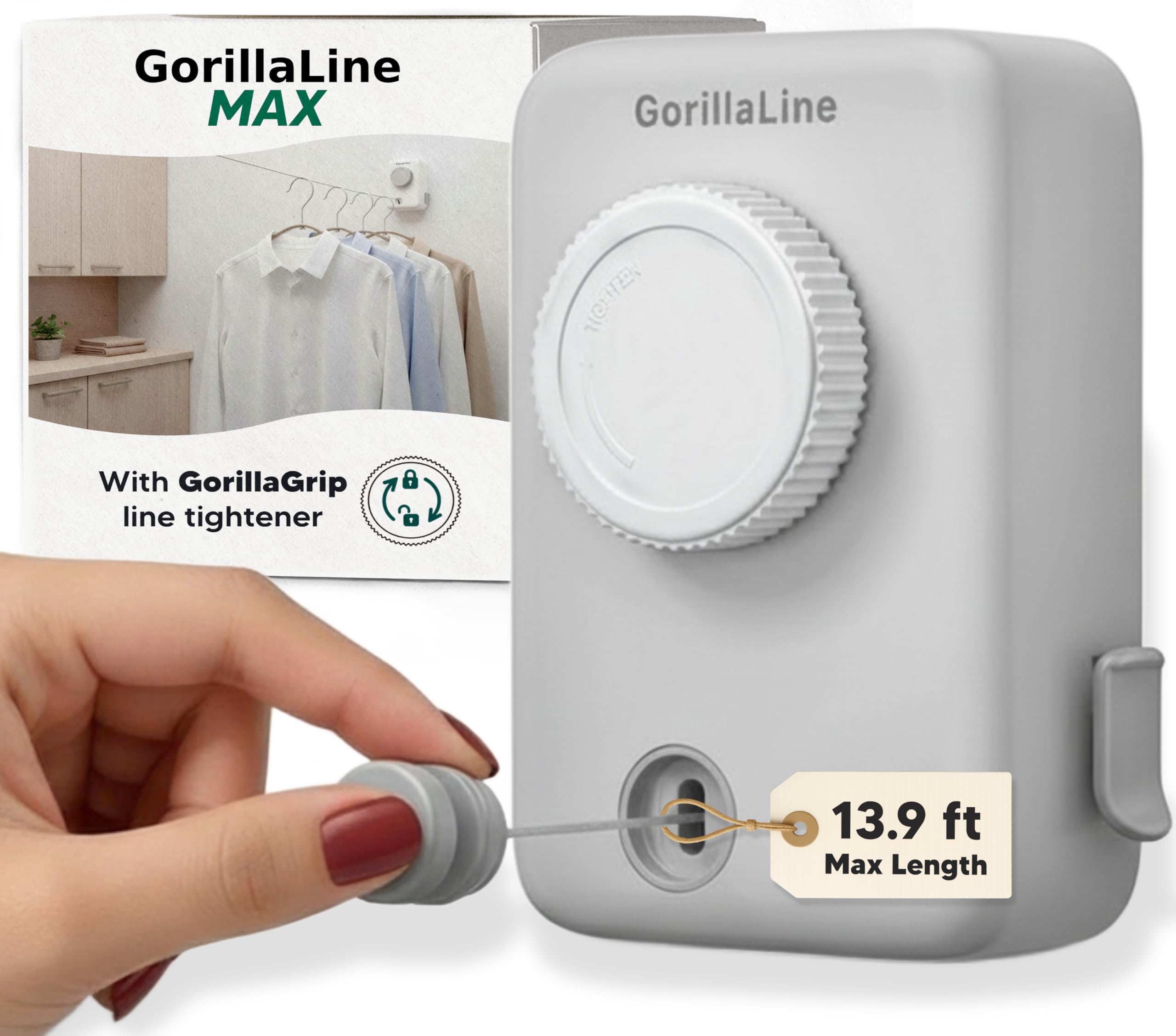 Retractable Clothesline Indoor Outdoor - GorillaLine Max Light Gray