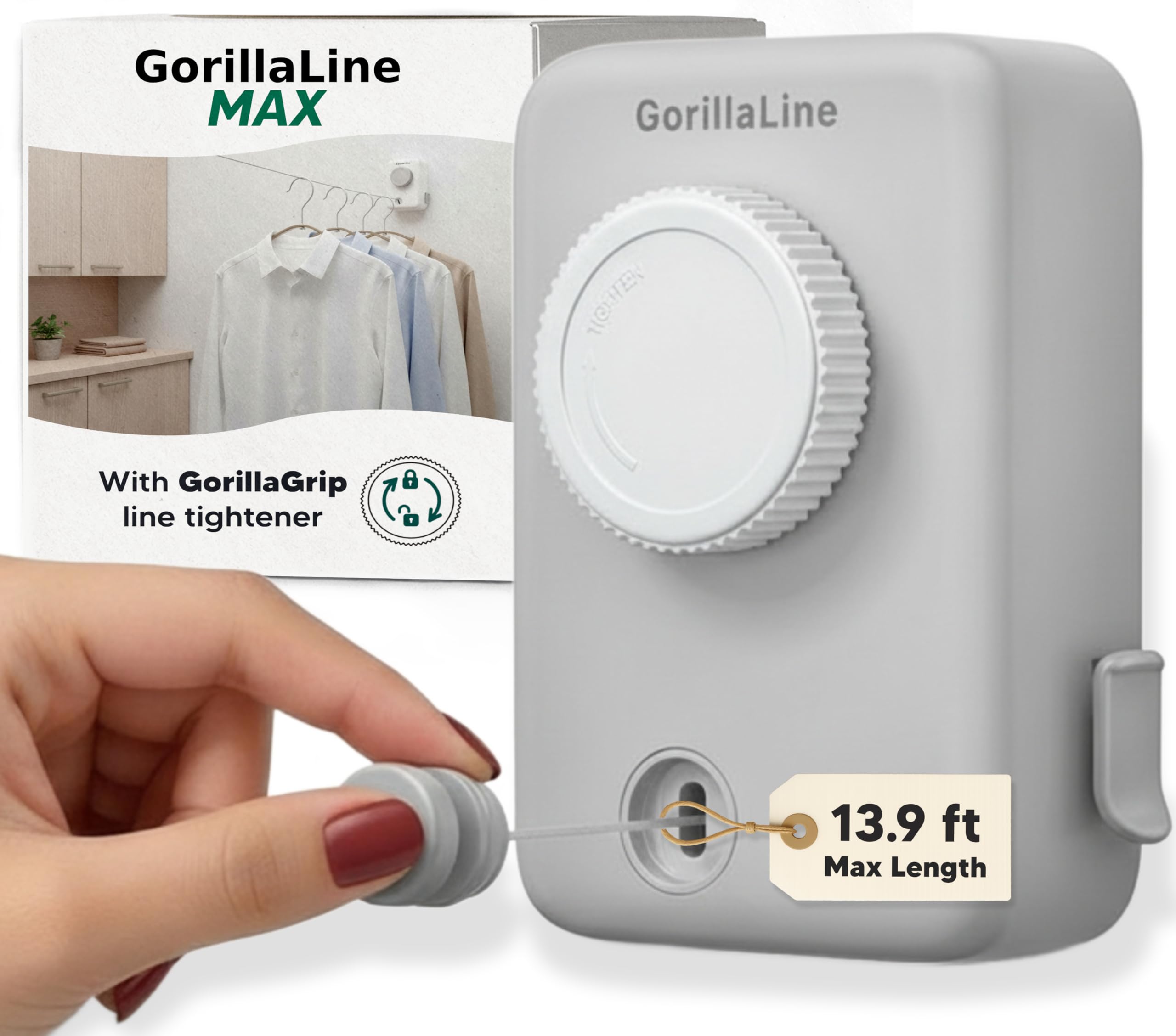 Retractable Clothesline Indoor Outdoor - GorillaLine Max Gray