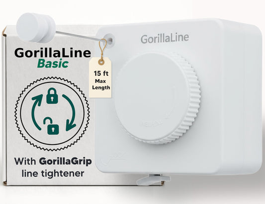 GorillaLine Basic - Retractable Clothesline Indoor Outdoor Clothes Line - 15ft line Max Tighten with GorillaGrip