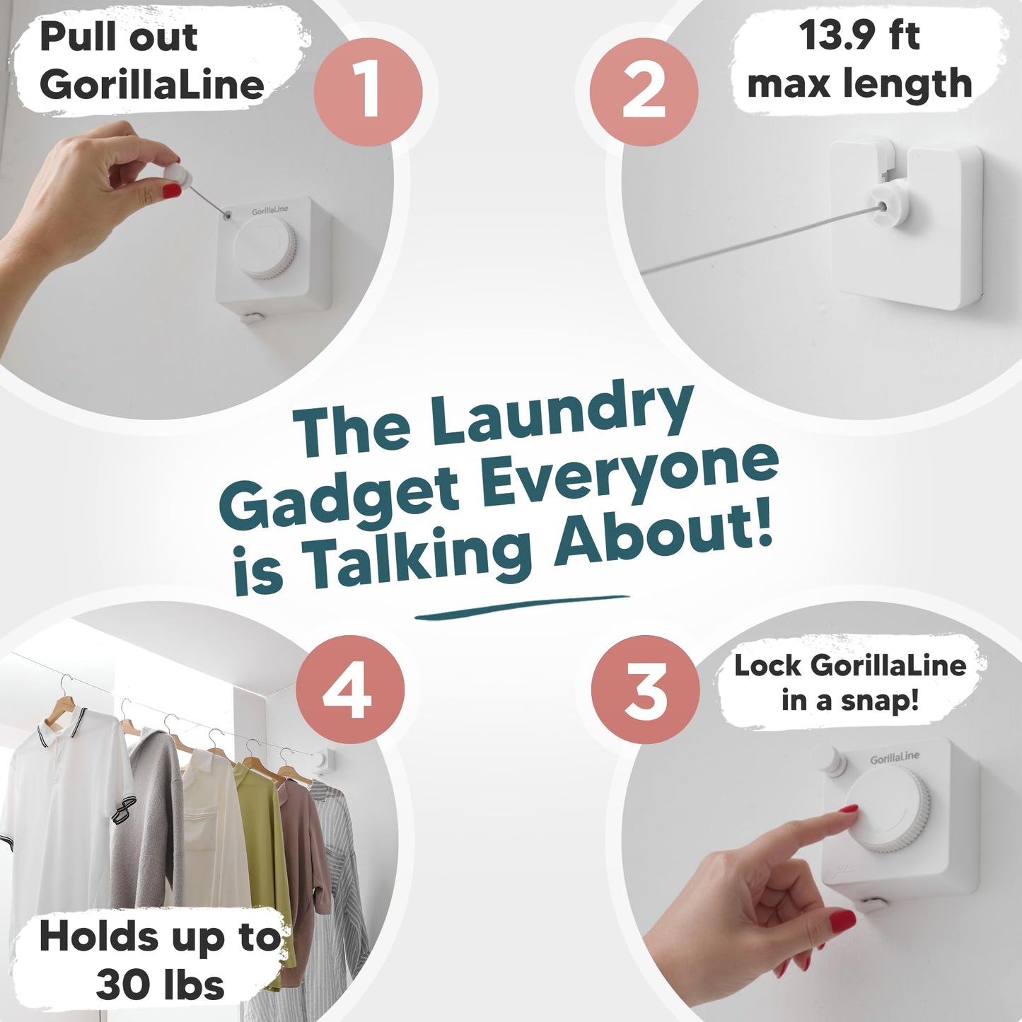Retractable ClotheslineBasic – White – GorillaLine retractable clothesline