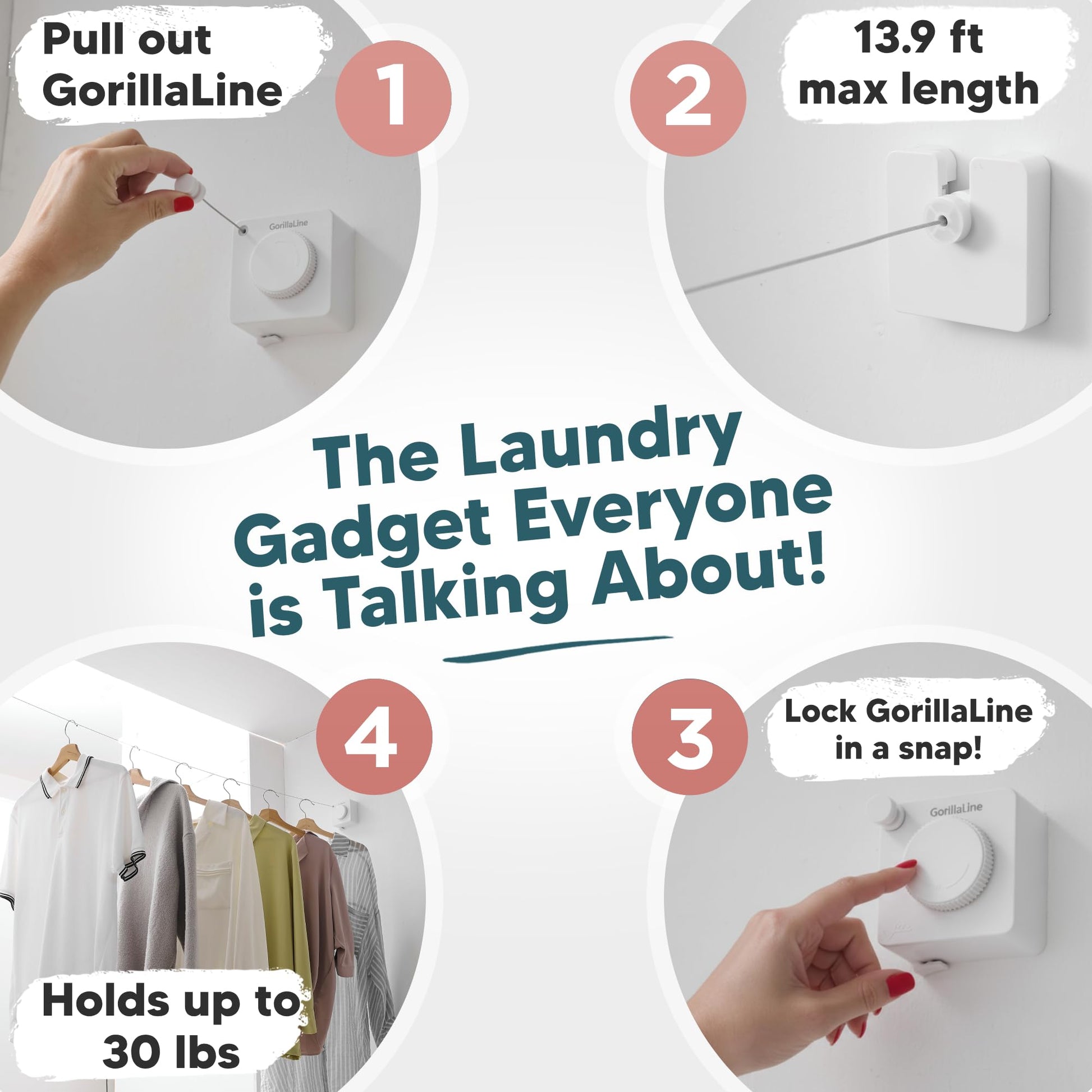 Retractable ClotheslineBasic – White – GorillaLine retractable clothesline