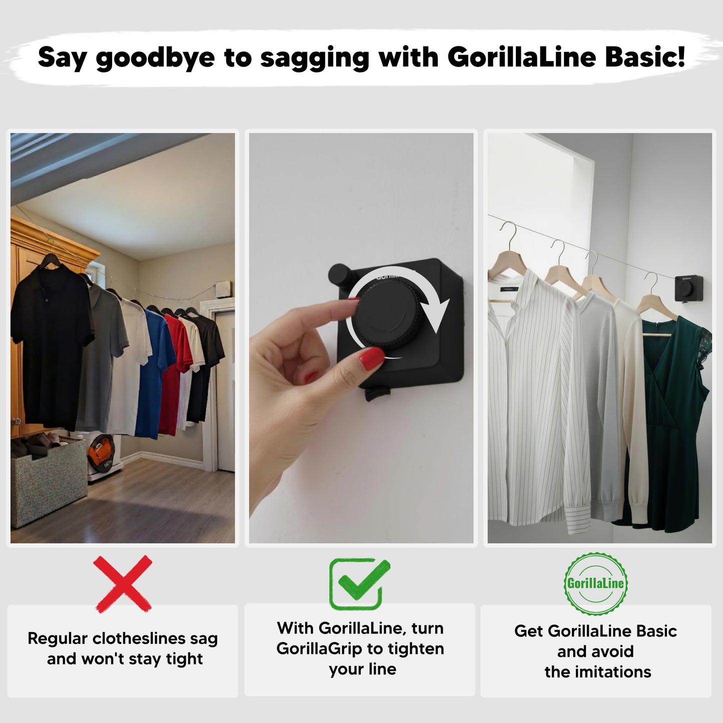 Retractable Clothesline - GorillaLine Basic - with GorillaGrip