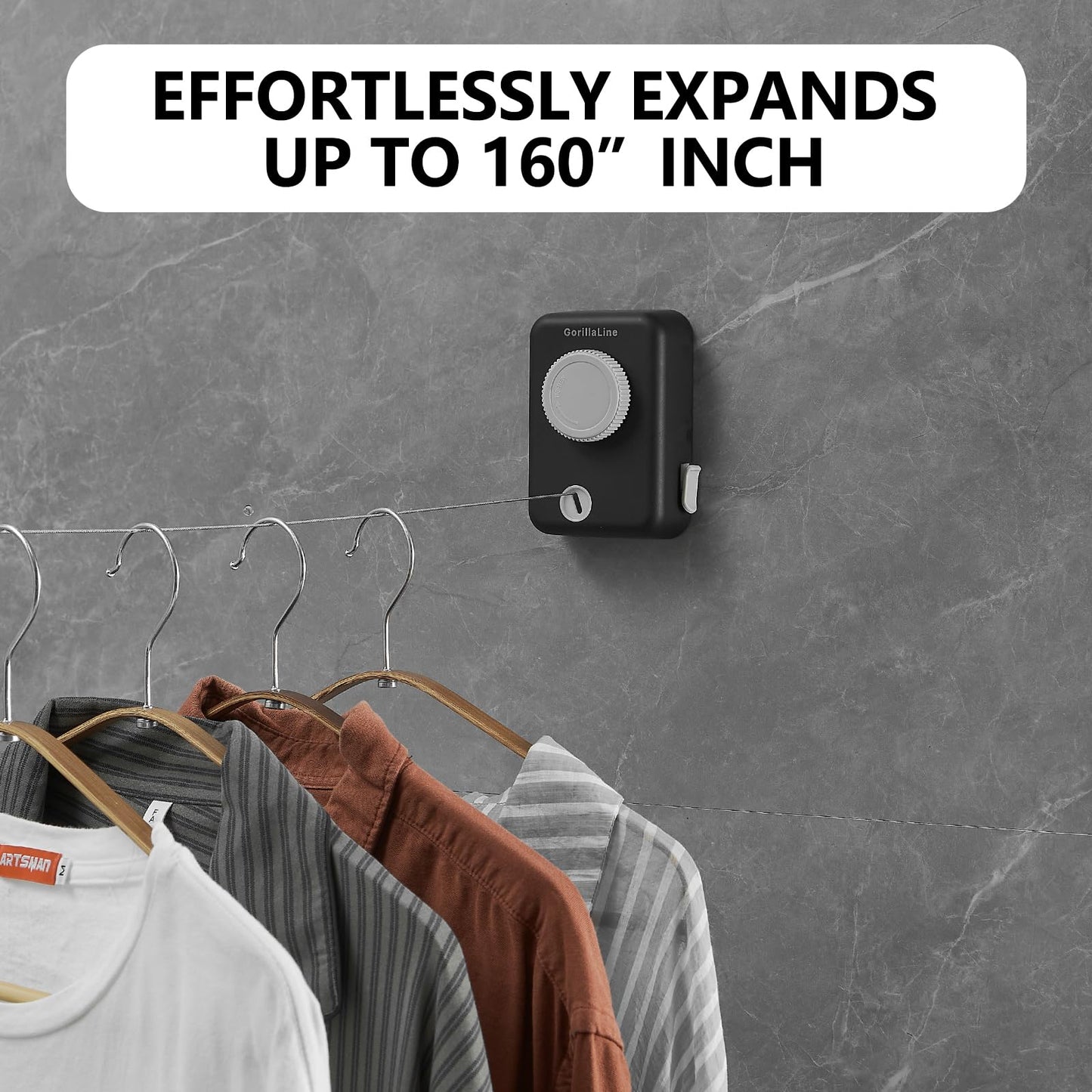 GorillaLine Max - Retractable Clothesline Indoor Outdoor Clothes Line - Heavy Duty Clothes Drying Laundry Line - Wall Mounted Drying Rack - Air Dry Clothing - Max Tighten with GorillaGrip