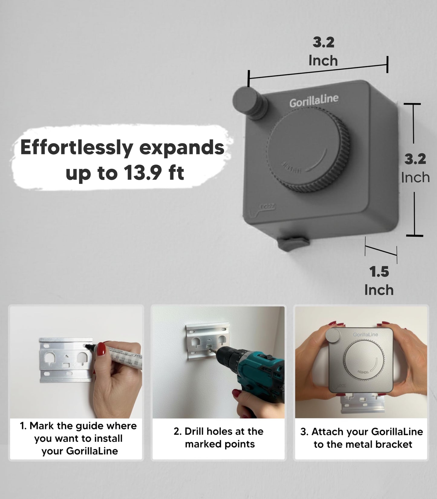 Retractable Clothesline - GorillaLine Basic - with GorillaGrip