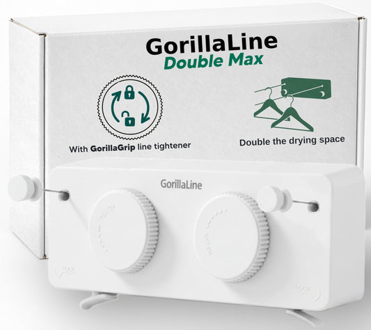 GorillaLine Double Max - Retractable Clothesline Indoor Outdoor Clothes Line - Max Tighten with GorillaGrip