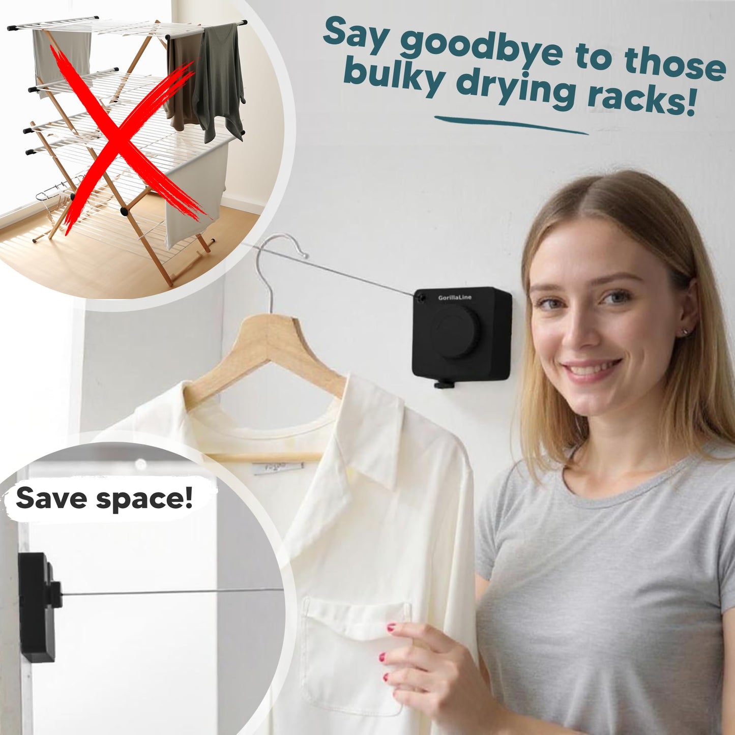 Retractable Clothesline - GorillaLine Basic - with GorillaGrip