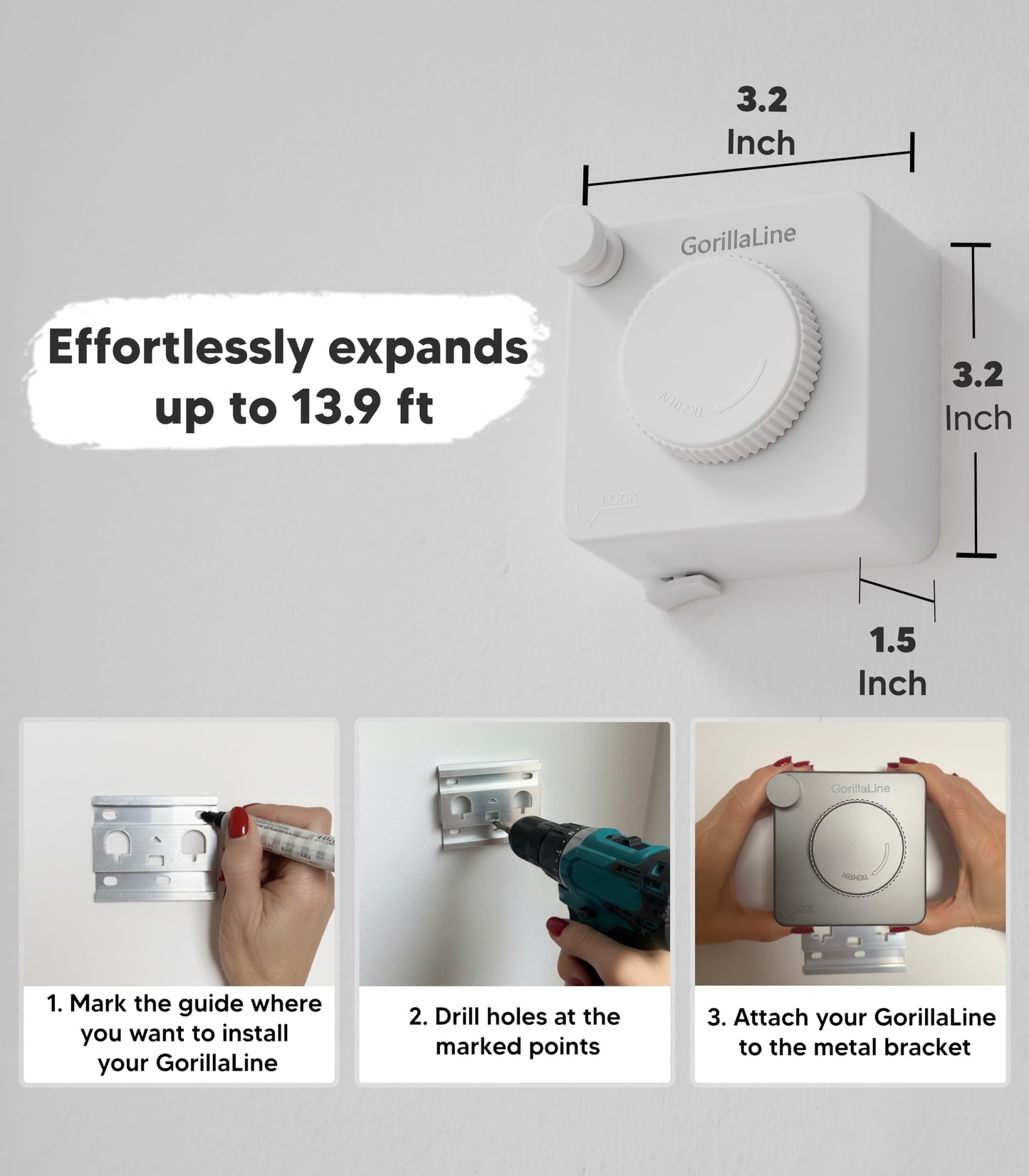 Retractable ClotheslineBasic – White – GorillaLine retractable clothesline
