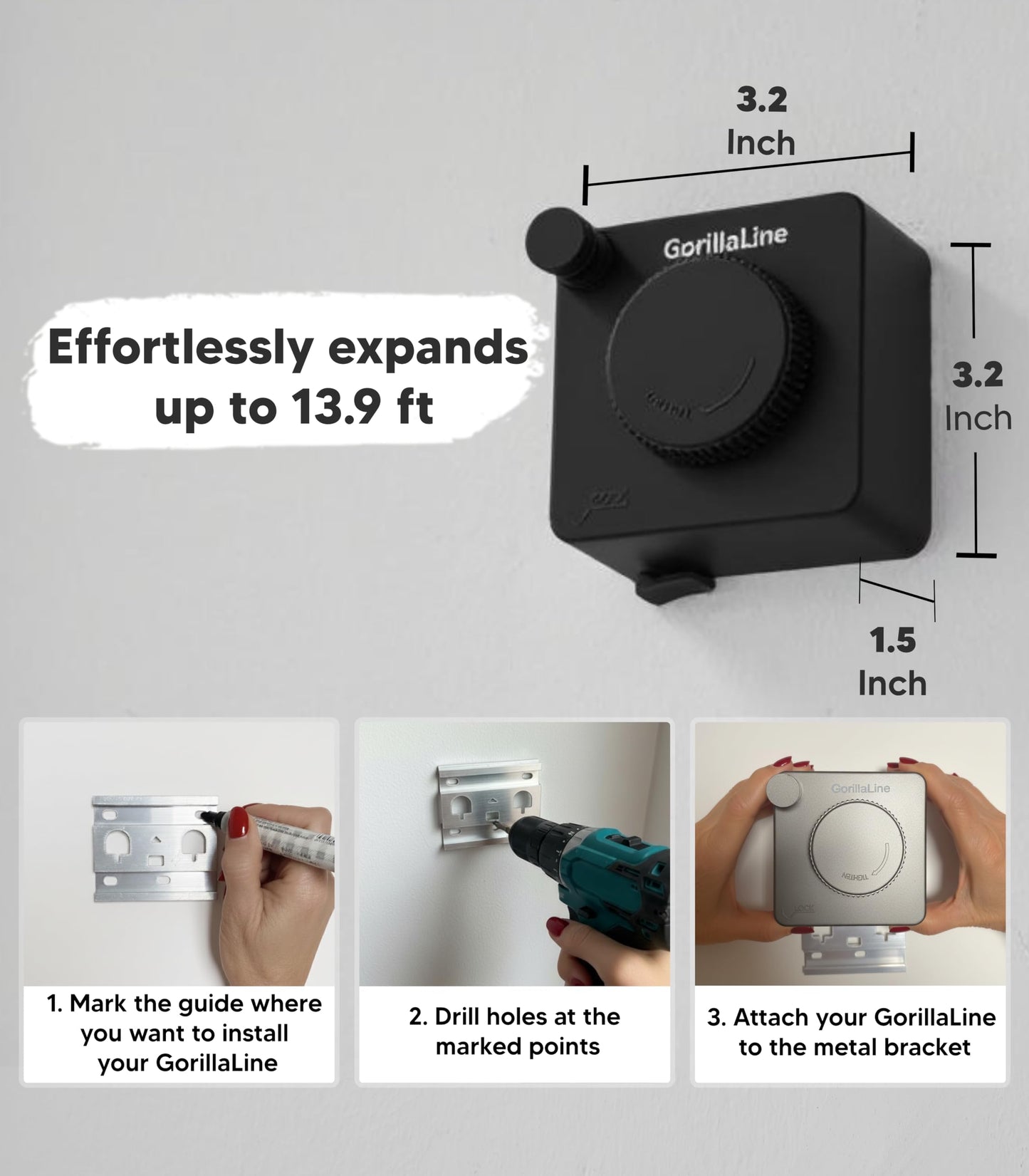 Retractable Clothesline - GorillaLine Basic - with GorillaGrip