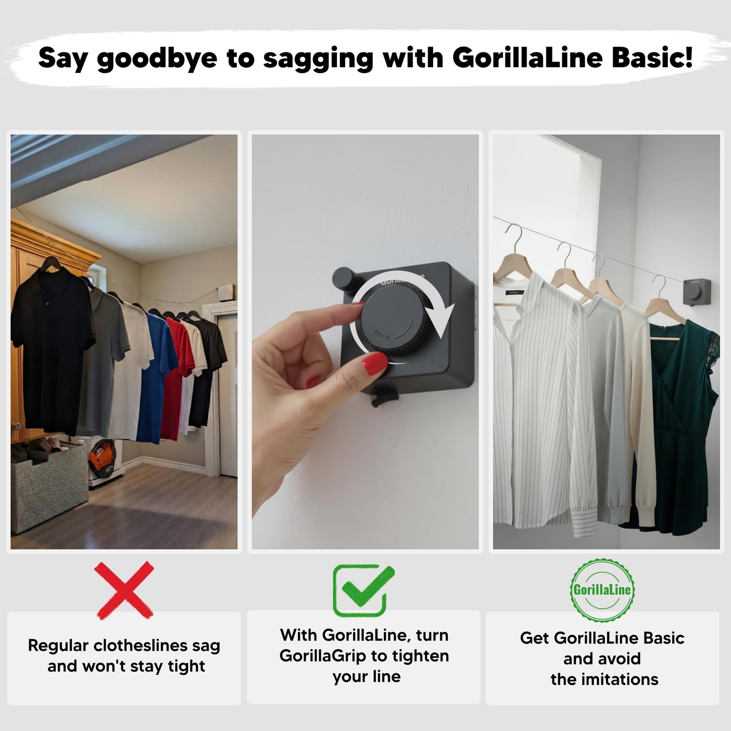 Retractable Clothesline - GorillaLine Basic - with GorillaGrip