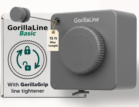GorillaLine Basic - Retractable Clothesline Indoor Outdoor Clothes Line - 15ft line Max Tighten with GorillaGrip