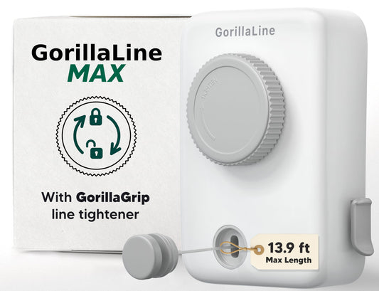 GorillaLine Max - Retractable Clothesline Indoor Outdoor Clothes Line - Wall Mounted Drying Rack - Max Tighten with GorillaGrip