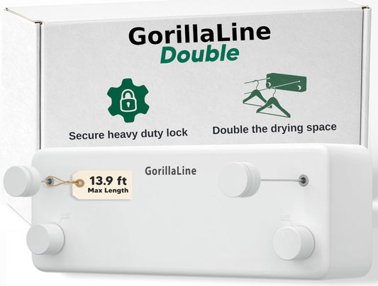 GorillaLine - Retractable Clothesline Indoor Outdoor Clothes Line | Wall Mounted Drying Rack Clothing Line