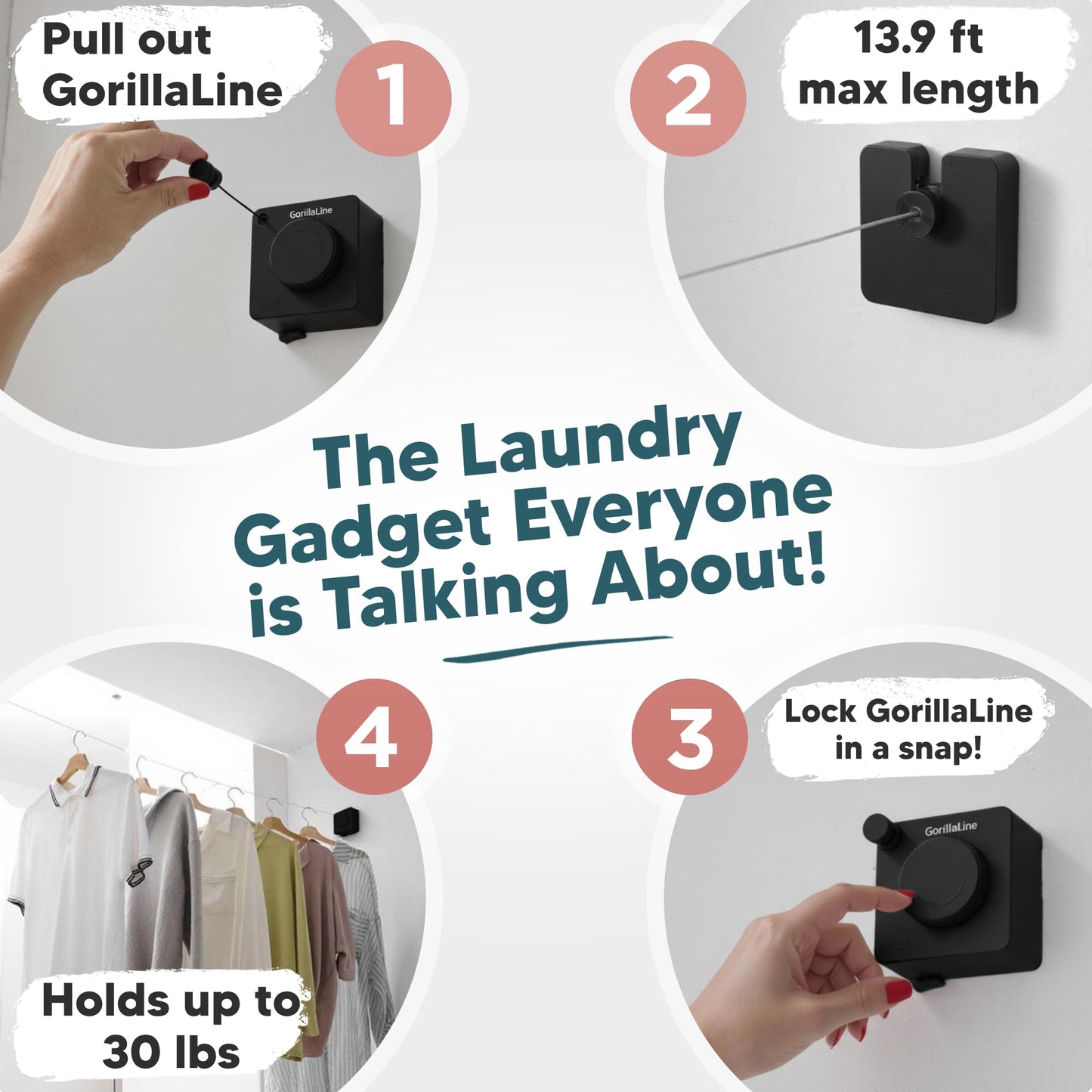 Retractable Clothesline - GorillaLine Basic - with GorillaGrip