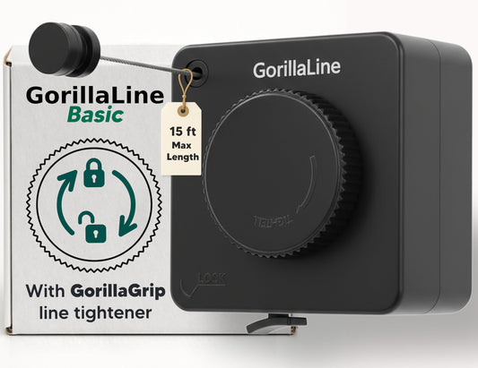 GorillaLine Basic - Retractable Clothesline Indoor Outdoor Clothes Line - 15ft line Max Tighten with GorillaGrip