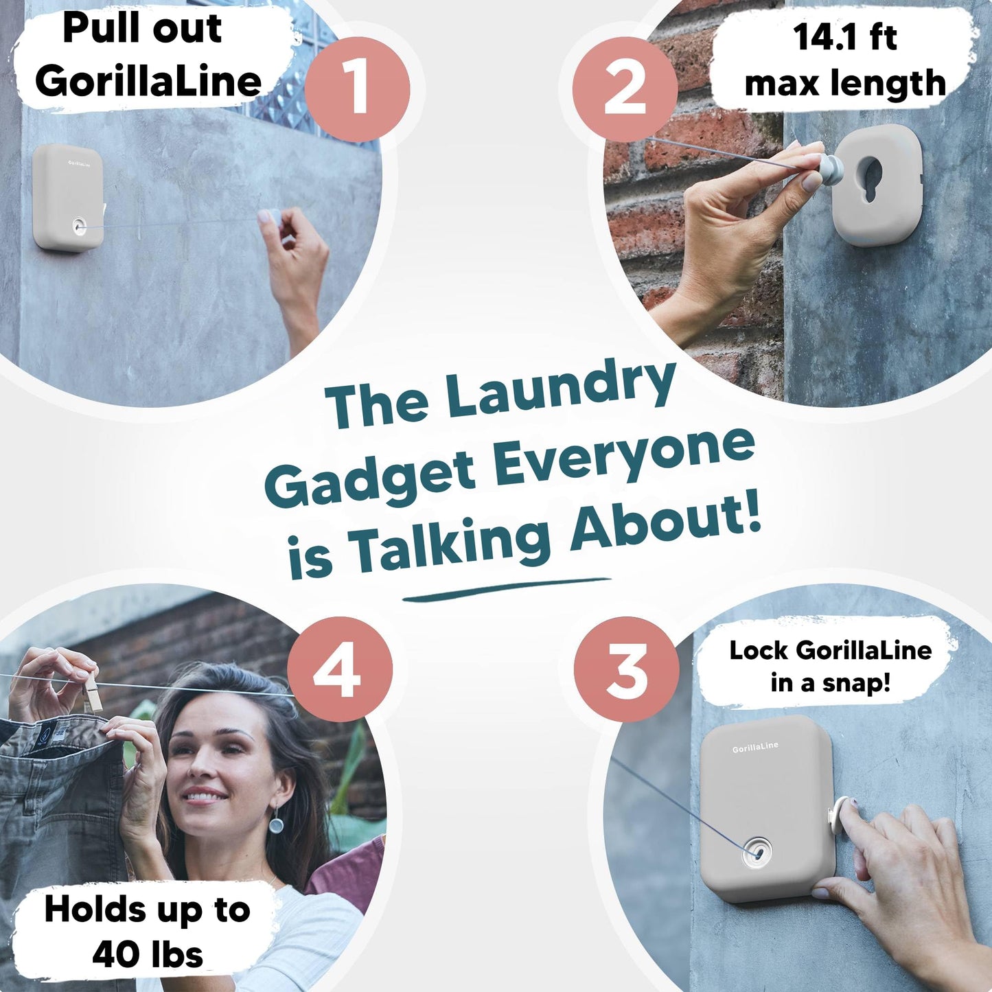 Retractable Clothesline Indoor-Outdoor GorillaLine Light Gray