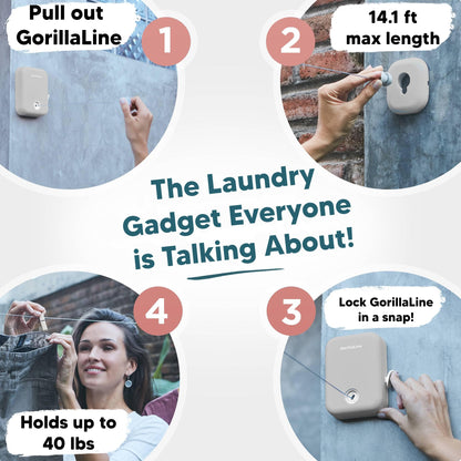 Retractable Clothesline Indoor Outdoor - GorillaLine Light Gray