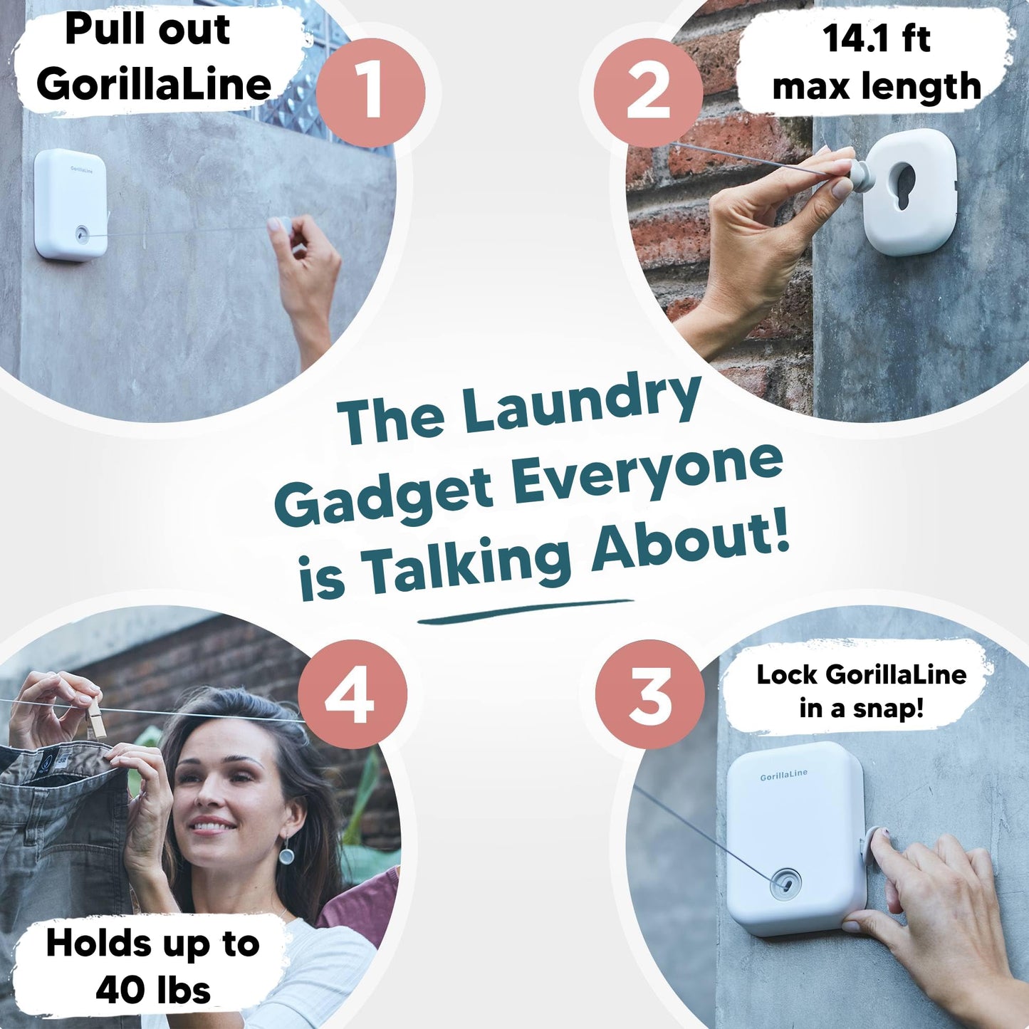 Retractable Clothesline Indoor Outdoor - GorillaLine White