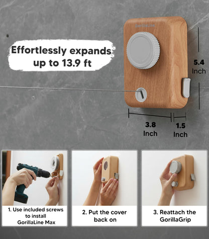 Retractable Clothesline Indoor Outdoor - GorillaLine Max Wood