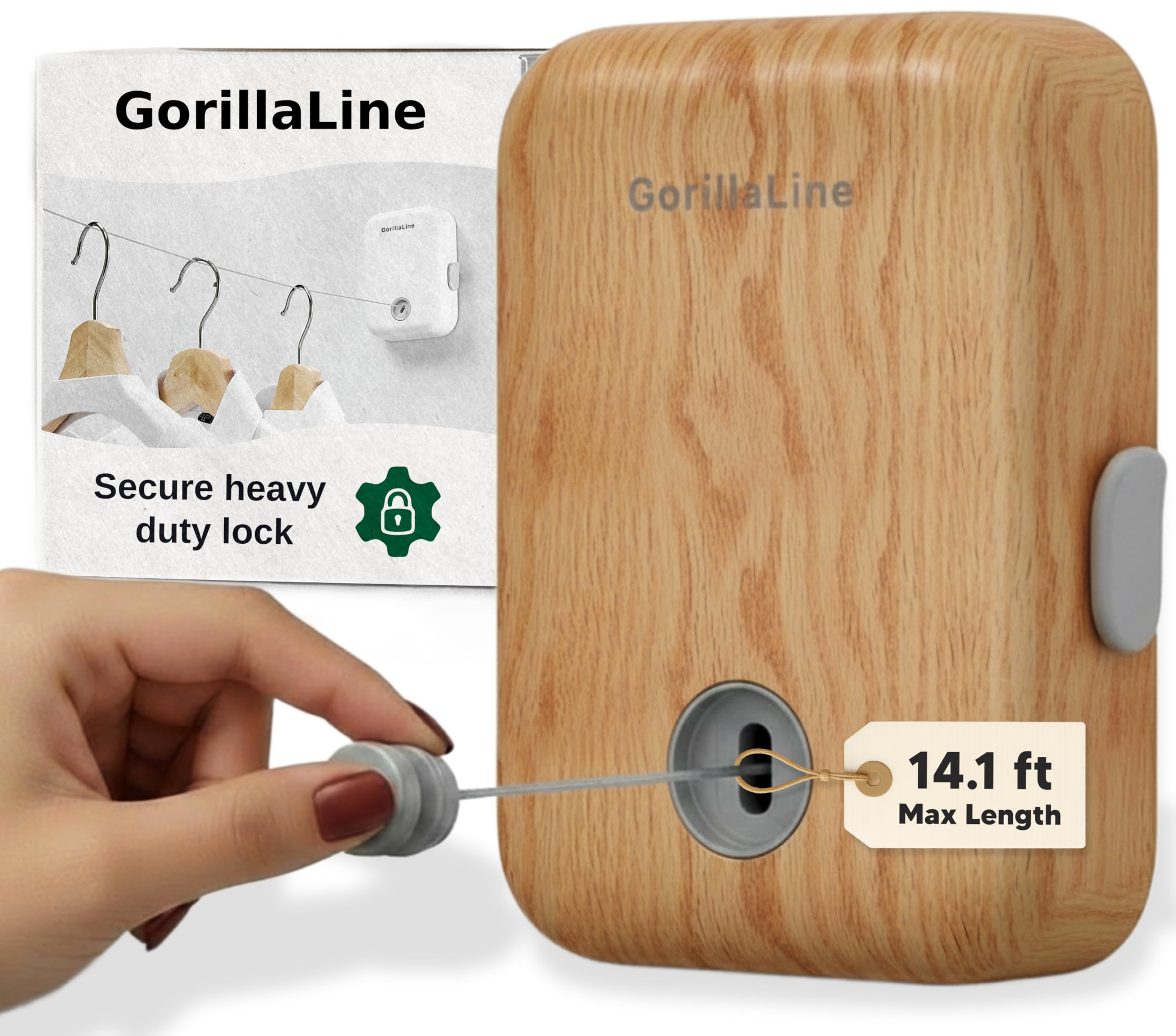 Retractable Clothesline Indoor Outdoor - GorillaLine Wood