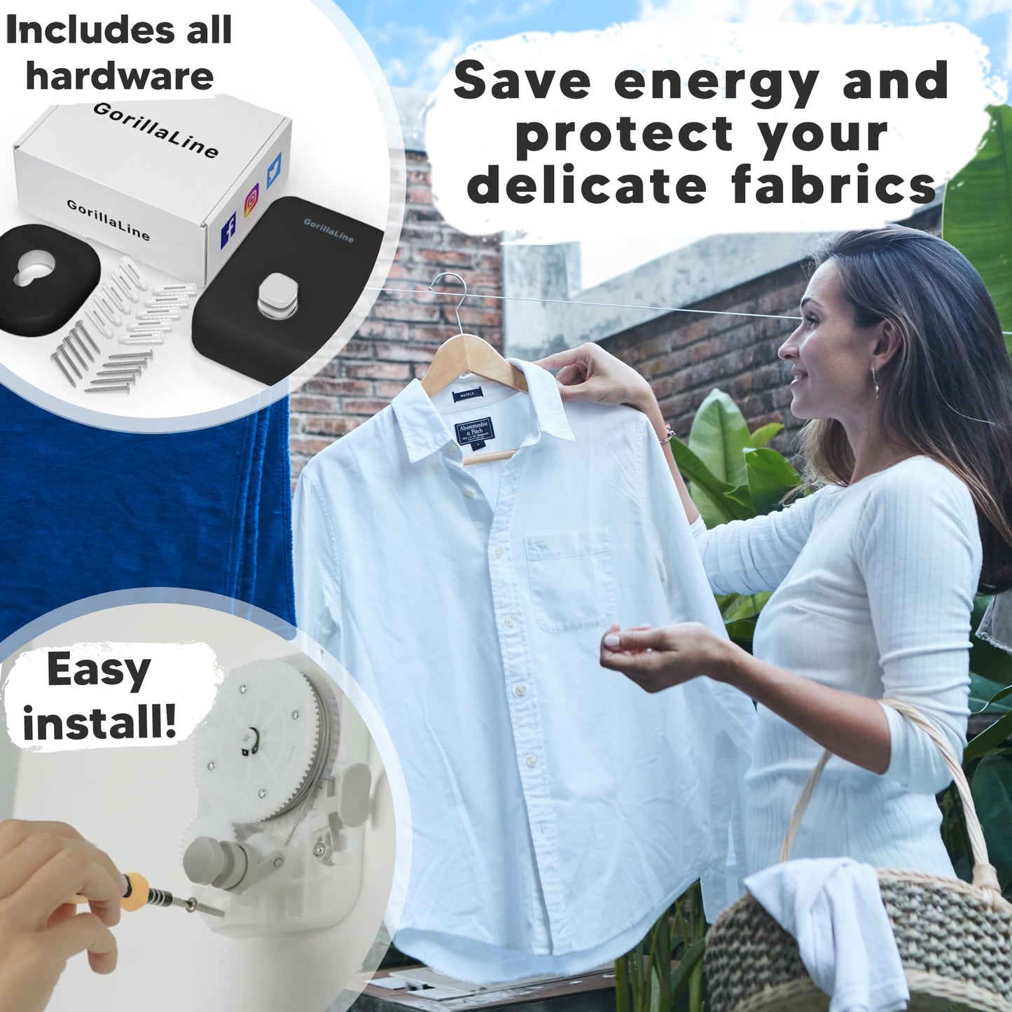 Retractable Clothesline Indoor Outdoor - GorillaLine Black