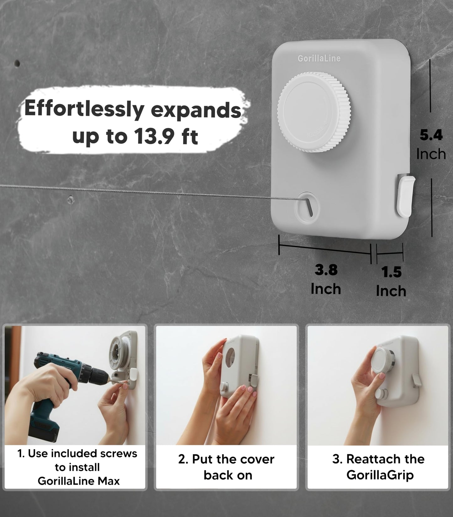 Retractable Clothesline Max – Light Gray | GorillaLine