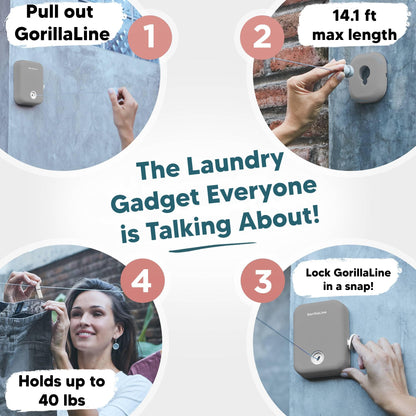 Retractable Clothesline Indoor Outdoor - GorillaLine Gray