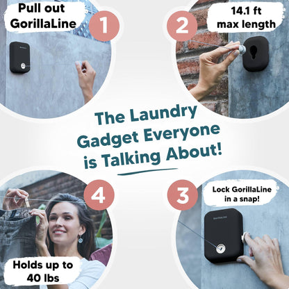 Retractable Clothesline Indoor Outdoor - GorillaLine Black