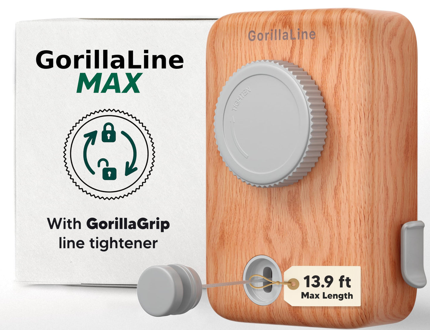 GorillaLine Max - Retractable Clothesline Indoor Outdoor Clothes Line - Wall Mounted Drying Rack - Max Tighten with GorillaGrip