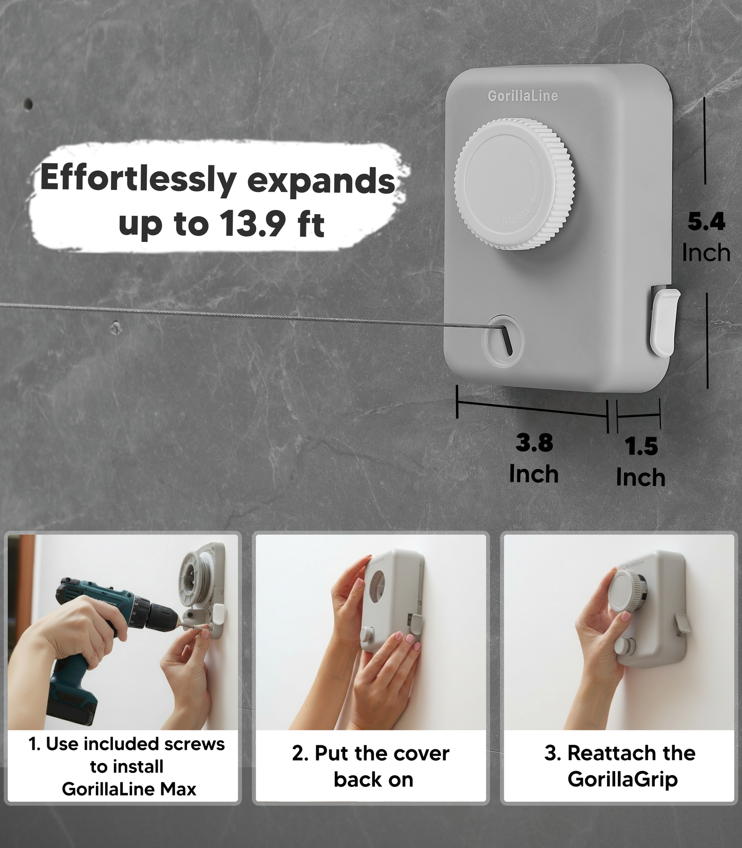 Retractable Clothesline Max – Gray | GorillaLine