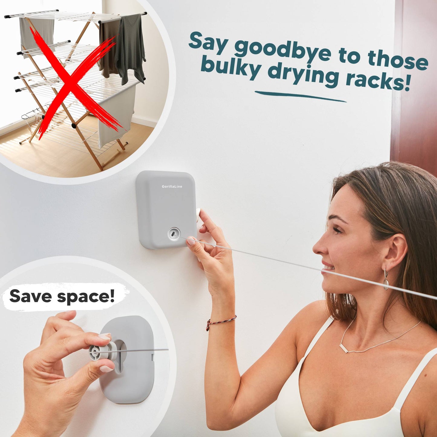 GorillaLine - Retractable Clothesline | Space Saving Laundry Drying Line