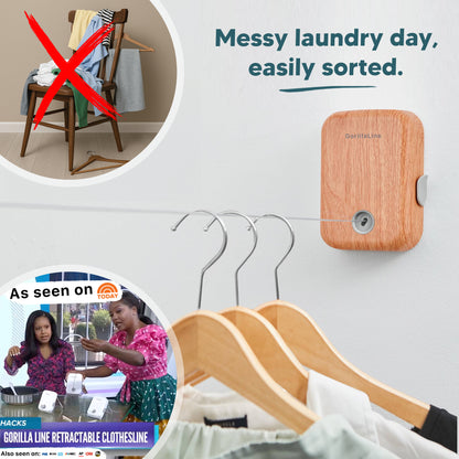 Retractable Clothesline Indoor Outdoor - GorillaLine Wood